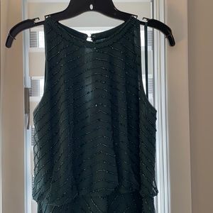 Art Deco Beaded Blouson Dusty Emerald Dress